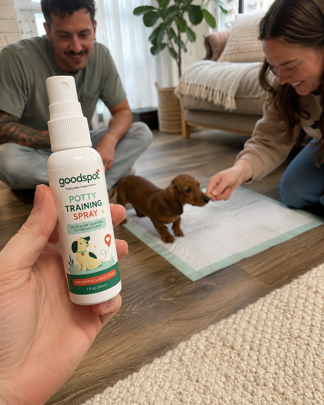 Sarah using GoodSpot potty training spray